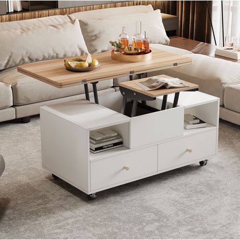 Mesa salón elevable plegable con cajones y ruedas móvil OKMYHOME (1/5)