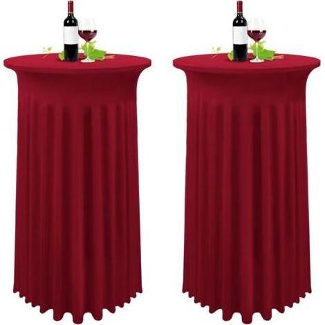 Lot de 2 Bourgogne Housse pour Table Haute, Nappe Mange Debout 80 x 110 cm, Vin Rouge Nappe Jupe Plissée (1/4)
