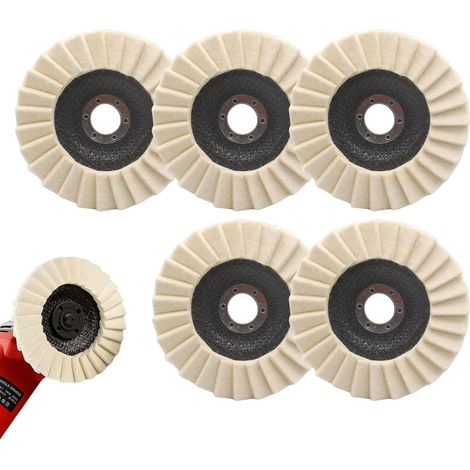 5 Disques de polissage, Laine de feutre 125mm, Alésage 22mm, Pour meuleuse d'angle, Métal Bois Pierre (1/5)