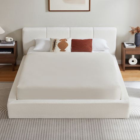 Marco de cama 160x200 cm, sistema de soporte reforzado, diseño minimalista, espuma, blanco crema (1/5)