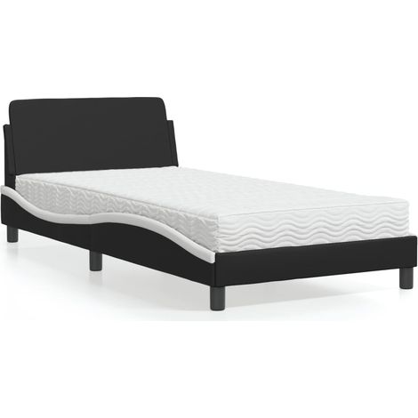 Cama con colchón Dover cuero sintético negro y blanco 100x200 cm vidaXL (1/5)