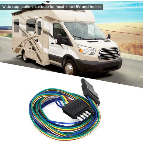 Connecteur plat à 5 broches, rallonge de faisceau de câblage de 183 cm (72 po) avec fils à code couleur, type américain, pour caravane ou camping-car. (1/4)