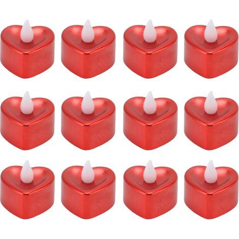 12 herzförmige LED-Teelichter, Weihnachtsteelichter, batteriebetrieben, flammenlose Kerzen für Halloween, Hochzeits- und Partydekorationen im Freien (1/5)