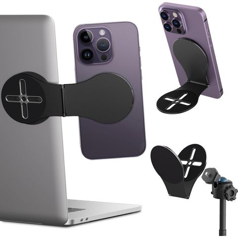 Support Magnétique de Téléphone Portable Détachable pour Ordinateur Portable/Voiture/Bureau, Pliable Réglable Adaptateur sur Trépied avec vis 1/4" pour MagSafe iPhone/Tous Les Téléphones, Noir (1/5)