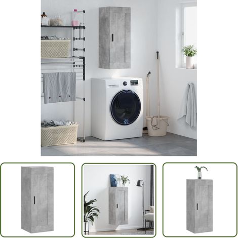 The Living Store Wandschrank Betongrau 34,5x34x90 cm Holzwerkstoff - Wandschrank - Holzschrank - Aufbewahrungsschrank - Garderobenschrank - Regal (1/5)