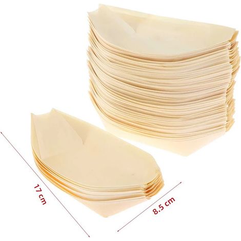 50 assiettes jetables en bois pour sushi, salade et desserts, plats en pin, vaisselle de service alimentaire écologique, taille 6IN. (1/5)