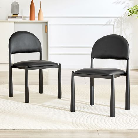 Silla de Comedor, Respaldo Semicircular Acolchado, Asiento Ergonómico, Patas de Metal, PU Negro, 80 cm (1/5)