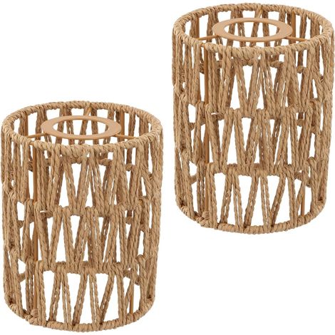 Abat-jour Rotin - 2 Pièces - Cylindrique Boho - Lumière Diffuse - Salon Jardin - 15x12cm (1/5)