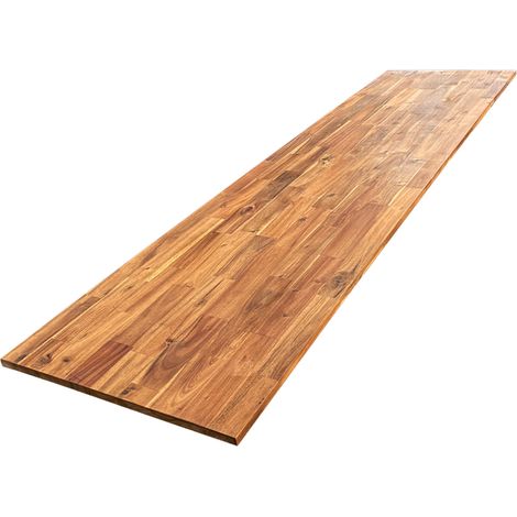 Tablette en acacia pré-huilé teck 250 cm x 60 cm – Épaisseur 18 mm – Finition huilée pour veinures naturelles – Parfaite pour aménagements exigeants (1/5)