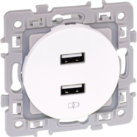 Eur Ohm – Prise USB double 2000 mA – Connexion rapide sans outils – Pour recharger smartphones et tablettes – Blanc (1/5)