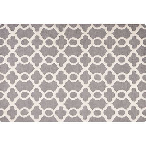 Alfombra de lana gris 140 x 200 cm patrón enrejado cuadrifolio trébol oriental marroquí hecha a mano Zile