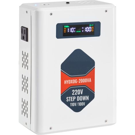 2000VA Spannungswandler, 220V auf 110V Transformator, 2 US-Steckdosen, USB-Ausgang, LCD-Bildschirm, thermischer Schutz für 110V-Geräte. (1/5)