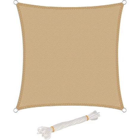 Voile d'ombrage carré 4x4m en polyester 160g/m² – Protection UV 50+ – Résistant aux intempéries – Fixation avec cordons et œillets (1/4)