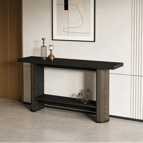 Console d'entrée noire en bois au design moderne et peu encombrante (1/5)