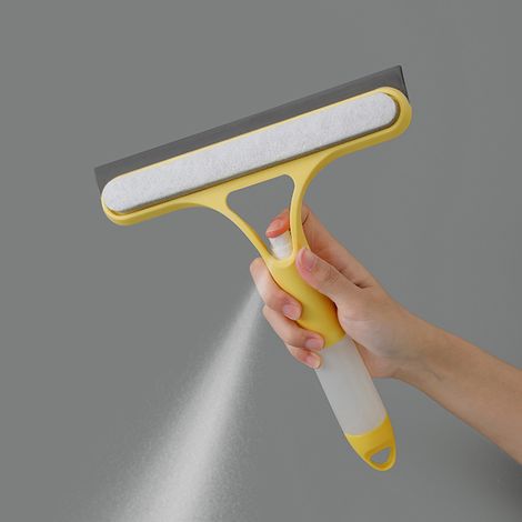 3-in-1-Abzieher mit Wassersprüher – Multifunktional, tragbar und kompakt für die Reinigung von Fenstern, Spiegeln und Fliesen – Gelber Silikonkunststoff (1/5)