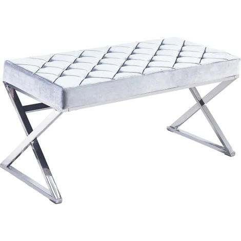 Banquette OLYMPE structure Inox et velours Gris 97x44x46 cm