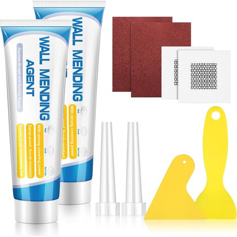 Blanc Enduit Intérieur, Kit De Réparation De Mur, Pour Réparer Les Trous De Perçage, Les Fissures, Les Graffitis, Enduit Avec Spatule, Papier De Verre Et Plaque De Réparation (1/5)