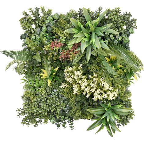 Floordirekt – Mur végétal Rhea 50 x 50 cm – Plastique robuste – Montage par clic – Sans entretien – Design avec feuillage vert et fleurs blanches