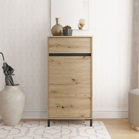 Mobile da Ingresso Pollenza, un Cassetto, 2 Ripiani, Un'anta, 54.5x40x109.5h cm Marrone Rovere Nodi (1/5)
