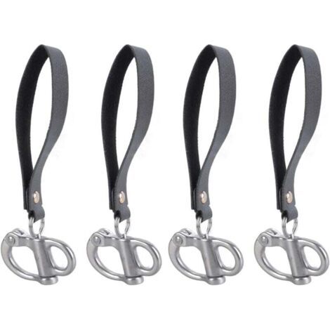 Lot de 4 loquets en acier 316 à dégagement rapide avec ceinture en cuir pour escalade - Pour une fixation stable - Poignée en cuir - Clip à dégagement rapide