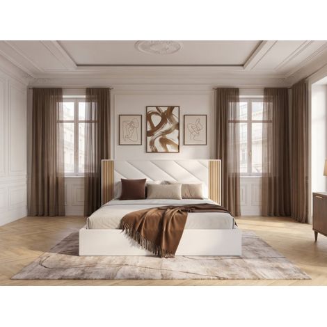BOBOCHIC - Lit coffre DIANA tissu velours lisse 140x190 Beige (1/5)