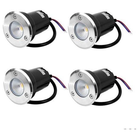 Spot encastrable au sol à LED 4, lampadaire encastré 5W pour l'extérieur, Spot encastrable au sol extérieur, antirouille, chargeable jusqu'à 800 kg, 12V-24V DC, acier inoxydable rond blanc [Classe éne (1/5)