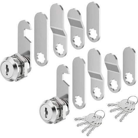 2 set Serrure de boîte aux lettres 4 clés, livré avec 5 plaques de verrouillage différentes, serrure de boîte aux lettres de 16 mm, serrure à levier pour boîtes aux lettres, portes d'armoire (1/5)