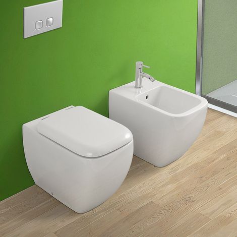 Coppia di Sanitari Metropolitan bianco lucido con copriwater avvolgente (1/5)