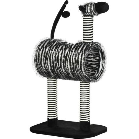 Kratzbaum Katzenbaum Zebra-Design Klettertunnel Jutepfosten Schwarz+Weiß 93Cm