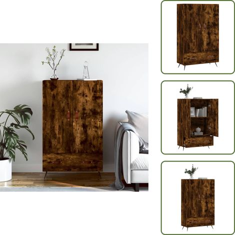 Buffet haut chêne fumé 69,5x31x115 cm bois d'ingénierie - Buffet Design Moderne - Meuble Rangement - Armoire Cuisine - Commode - Étagère Murale (1/5)