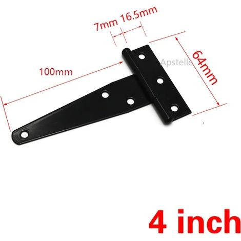 Charnière triangulaire en forme de T (4 pouces) peinte en noir (1 pièce) pour armoire, abri de jardin, porte en bois, portail, quincaillerie (1/5)