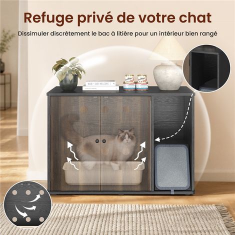 Yaheetech Meuble Litière pour Chat avec Griffoir, Maison de Toilette Chat Noir/Noyer (1/5)