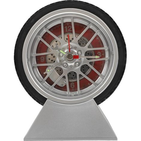 Horloge Murale Pneu Voiture Rouge avec Support Mouvement Quartz Précis Décor Chambre Salon Bureau Design Original Auto Horloges Déco Maison Garage Taille Compacte (1/5)