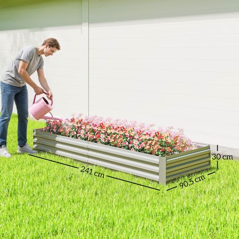 Carré potager rectangulaire acier tôle ondulée 241x90,5x30cm argent (1/5)