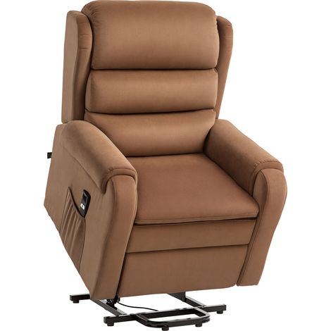 Poltrona reclinabile elettrica con sollevamento a 160°, poltrona relax elettrica in velluto con telecomando, poggiapiedi e tasche laterali, marrone scuro.