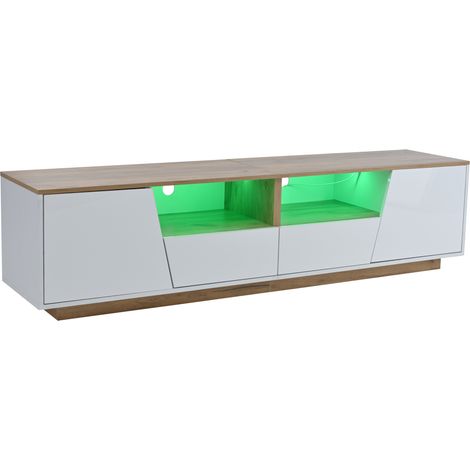 Armoire de télévision de 1804046 cm, avec 2 compartiments et 2 étagères. Idéale pour les téléviseurs de 75 pouces. Conception en blanc avec des finitions en bois. (1/5)