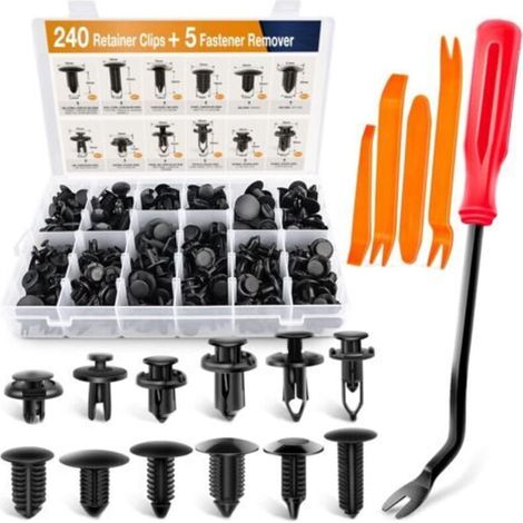 Set of 240 car bumper fixing clips - Universal rivets for mudguard holes - Mixed-size screws, universal door trim clips for Ford, Toyota, Honda, Chrysler (1/4)