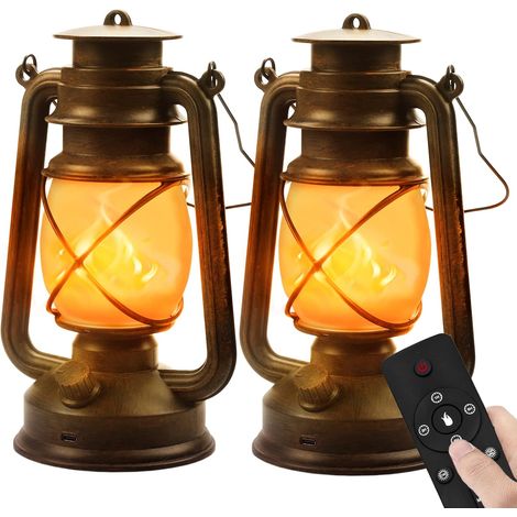 Lot de 2 lanternes vintage LED extérieur suspendues, 1200 mAh USB-C, télécommande 4 modes, effet flamme, 20 h (1/5)