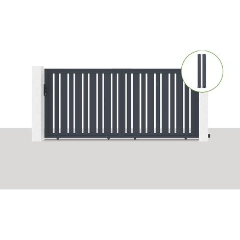 Pack portail coulissant 350x160cm VEYMONT + 2 poteaux EIFEL H.190cm Gris (1/5)