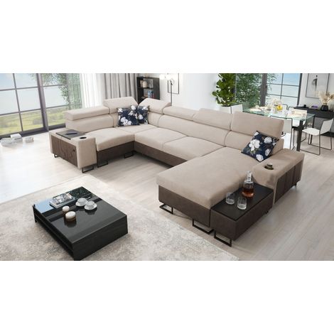 Großes Ecksofa für das Wohnzimmer, Schlaffunktion MELODY IV MAXI Tauro/Freya Braun/Dunkelbeige Recht (1/5)