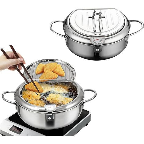 Verdickte multifunktionale Fritteuse aus Edelstahl – mit Thermometer und Filtereinsatz (2,2 l) (1/5)