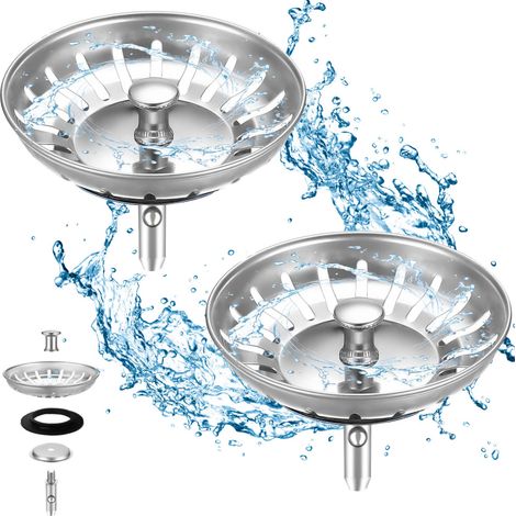 Tapón de fregadero con colador, 83 mm de diámetro, acero inoxidable, cesta filtrante, cocina (1/5)