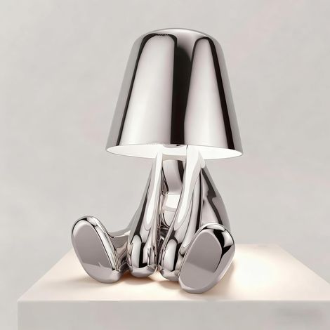 Lampe de Table LED sans Fil Créative Rechargeable à Pile Lampe Portative Réglable en Luminosité Design de Modèle Mignon pour Restaurant Chambre à Coucher Patio Studio Article Noël Argent-H