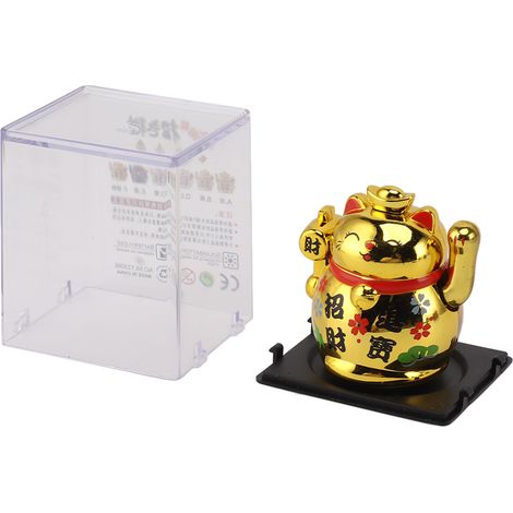 Décoration de maison Chat porte-bonheur avec panneau solaire 5 cm, figurine chat porte-bonheur pour table ou étagère, doré (1/5)