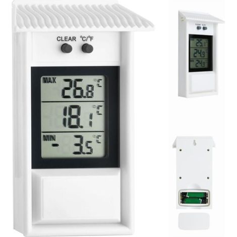 Thermomètre numérique extérieur étanche – Plage de mesure -20...+50°C – Fonction mémoire pour valeurs maximales et minimales – Utilisation intérieure/extérieure (1/5)