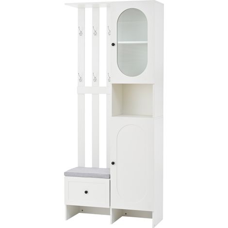 Ingresso scarpiera bianco con 2 armadi, 6 ganci e panca 85 x 33,5 x 200 cm (1/5)