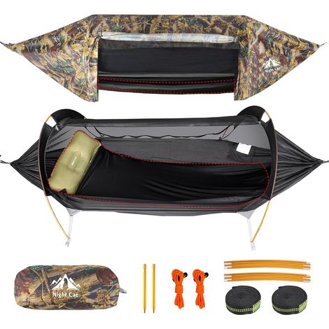 Night Cat Hängemattenzelt mit Moskitonetz und wasserdichter Regenhülle – für 1 Person – geeignet zum Wandern, Campen, für Garten und Terrasse – Wild Camouflage Pro (1/5)