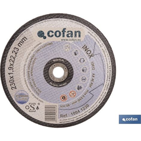 Disque de coupe de 230 mm pour métaux, épaisseur de 1,9 mm, certifié selon la norme ISO 9001:2000. (1/4)