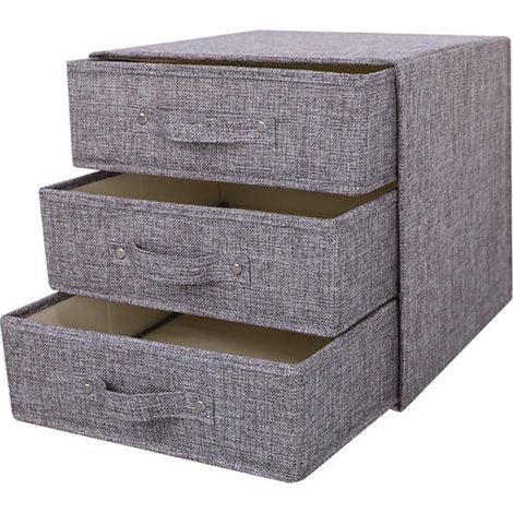 Fabric Storage Box Storage Bins with Handle Drawer Organizer with Lid Folding Storage Bins Box for Socks, Underwear, Bras, 3 Big Drawers (1/5)