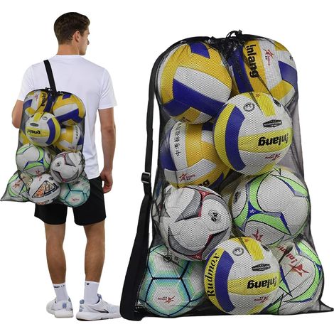 Sac de Ballon en Filet, Sac de Rangement pour Ballons, Sac à Ballons en Maille, Extra Large, avec Cordon de Serrage et Bandoulière, pour Basketball, Rugby, Football et Volleyball (1/5)